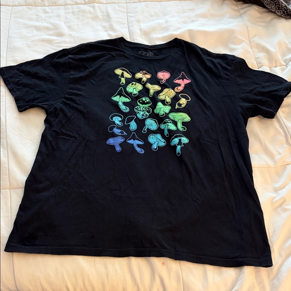 LCM Psychedelic Neon Mushroom Black Short Sleeve T-Shirt Size Extra Large